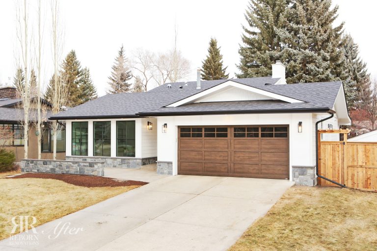 A home in calgary with a brown garage door.