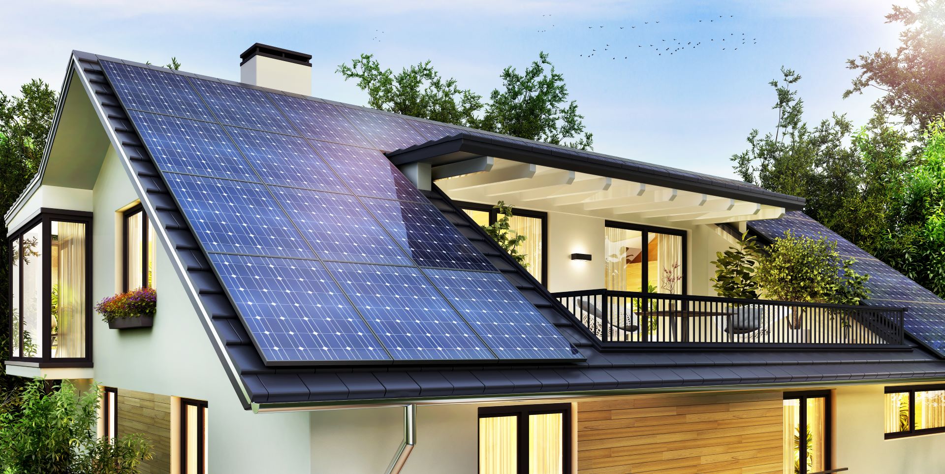 A house with solar panels on the roof, ultimate guide to solar panels.